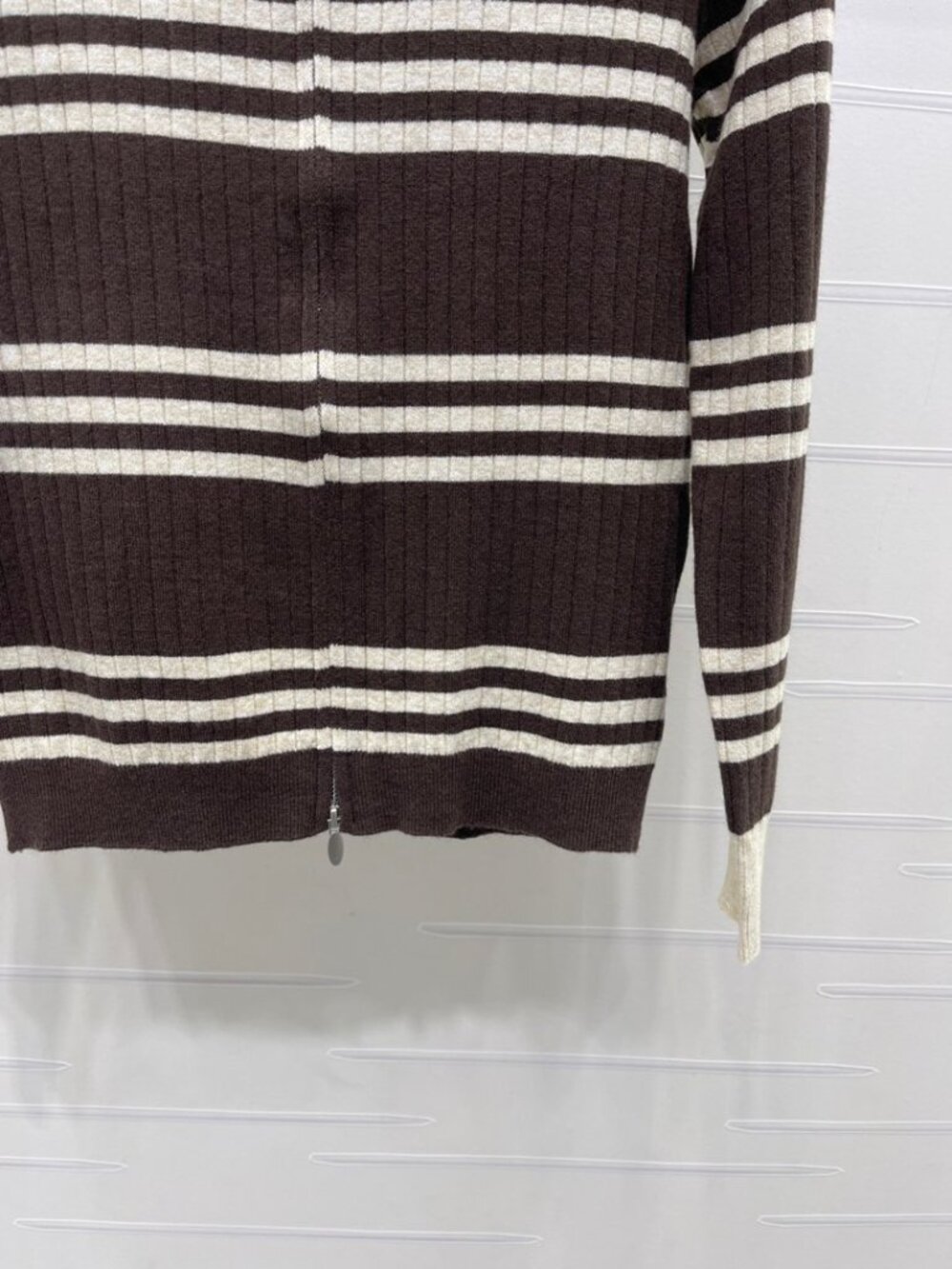 Miu Miu Brown Off‑White Stripe Zip‑Up Collared Knit Sweater - Picture 8 of 8